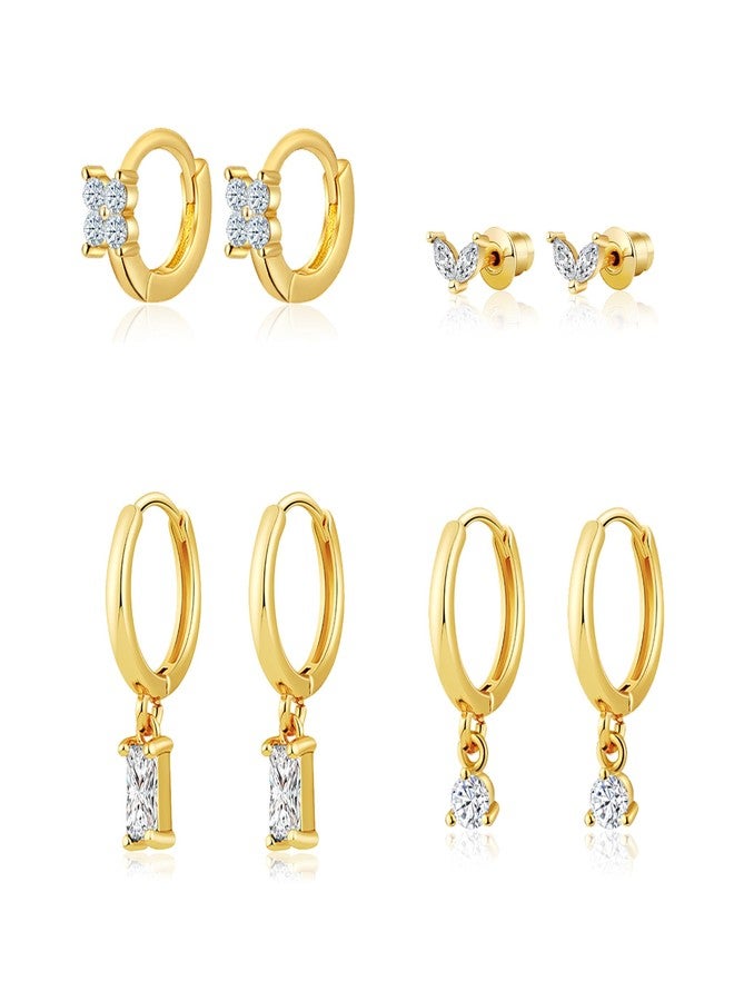 Kyerlyn Stud Earrings for Women Dainty Small Hoop Earrings 14K Gold Plated Cartilage Earring Set CZ Dangle Huggie Earrings Lightweight Hypoallergenic Earrings Trendy Multiple Piercings Jewelry Gifts - Image 1